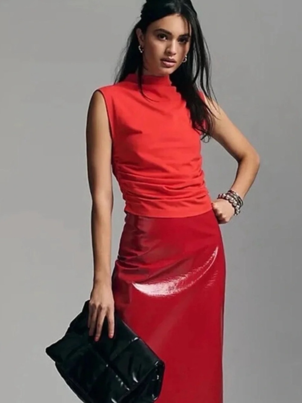 Anthropologie Maeve Mock-Neck Shell Tank Blouse Top in Red